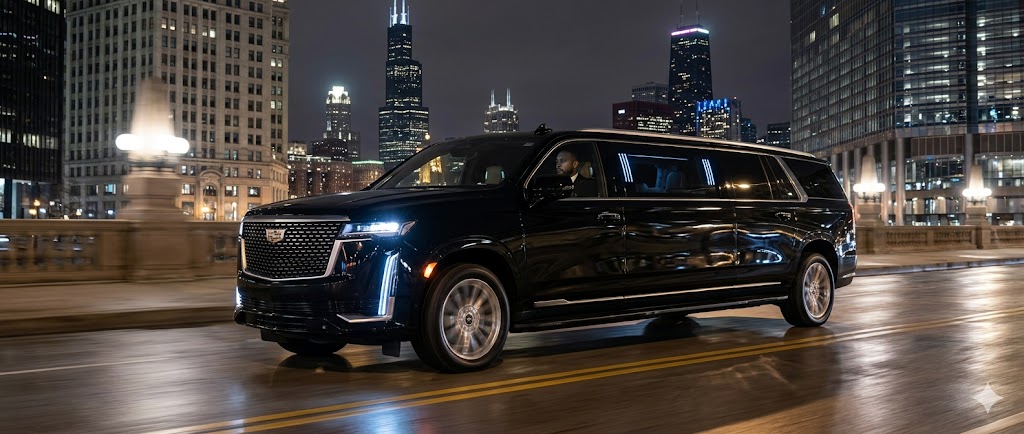 Luxury transportation service in downtown Chicago at nightcc