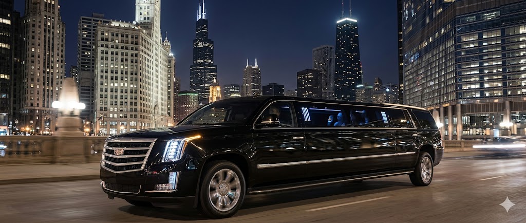 Luxury limousine transportation in downtown Chicago