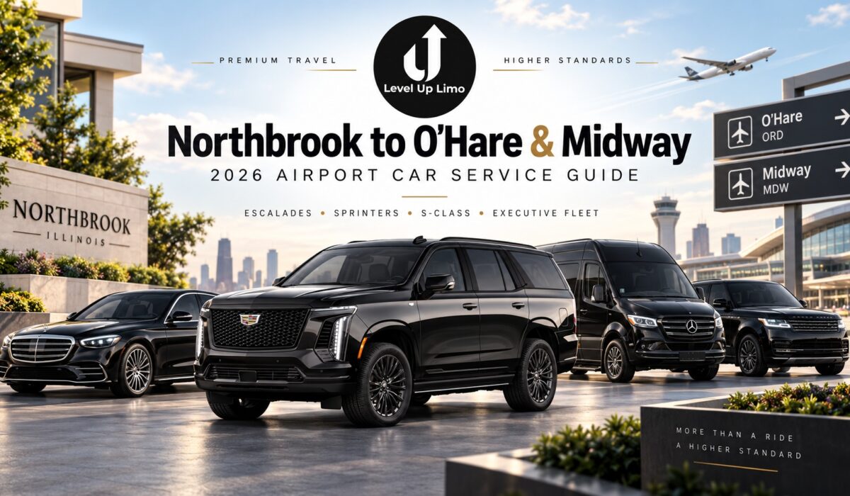 Level Up Limo Northbrook to O'Hare & Midway airport car service — Cadillac Escalade, S-Class, Sprinter, and Range Rover fleet