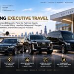 Booking executive travel in Chicago, with a black Mercedes S-Class, Cadillac Escalade and Sprinter van and a chauffeur at a private terminal with a jet and the Chicago skyline