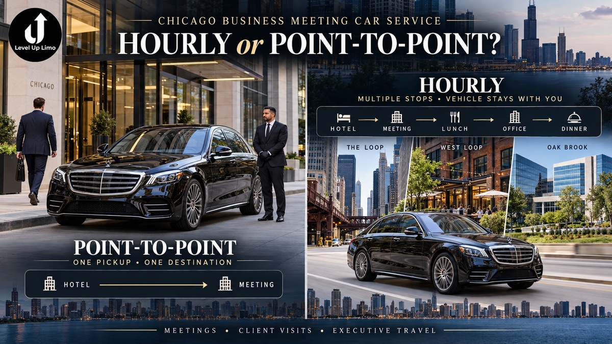 Chicago business meeting car service comparison of hourly chauffeur and point-to-point executive transportation