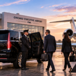 Chicago Executive Airport private jet limo with a latest-model black luxury SUV, professional chauffeur and private jet at a PWK FBO.