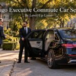 Chicago executive commute car service with a black Mercedes S-Class and chauffeur picking up an executive outside a suburban home at dawn