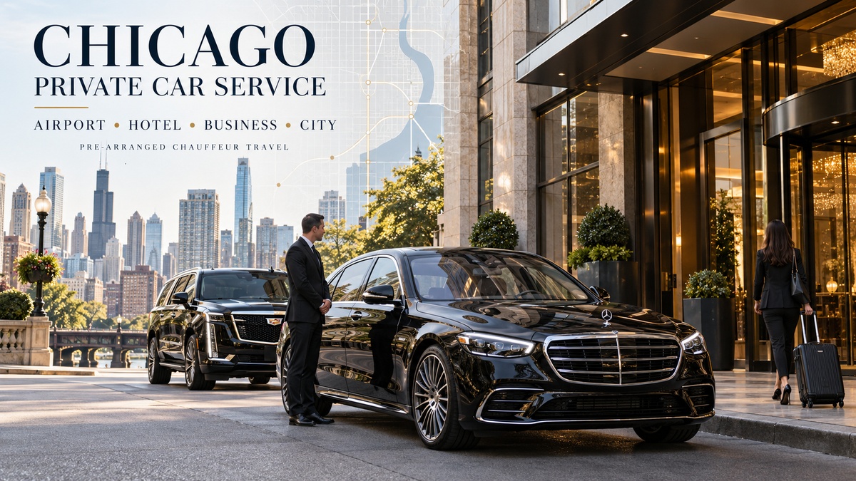 Chicago private car service with a black Mercedes-Benz S-Class and Cadillac Escalade for airport, hotel and business travel