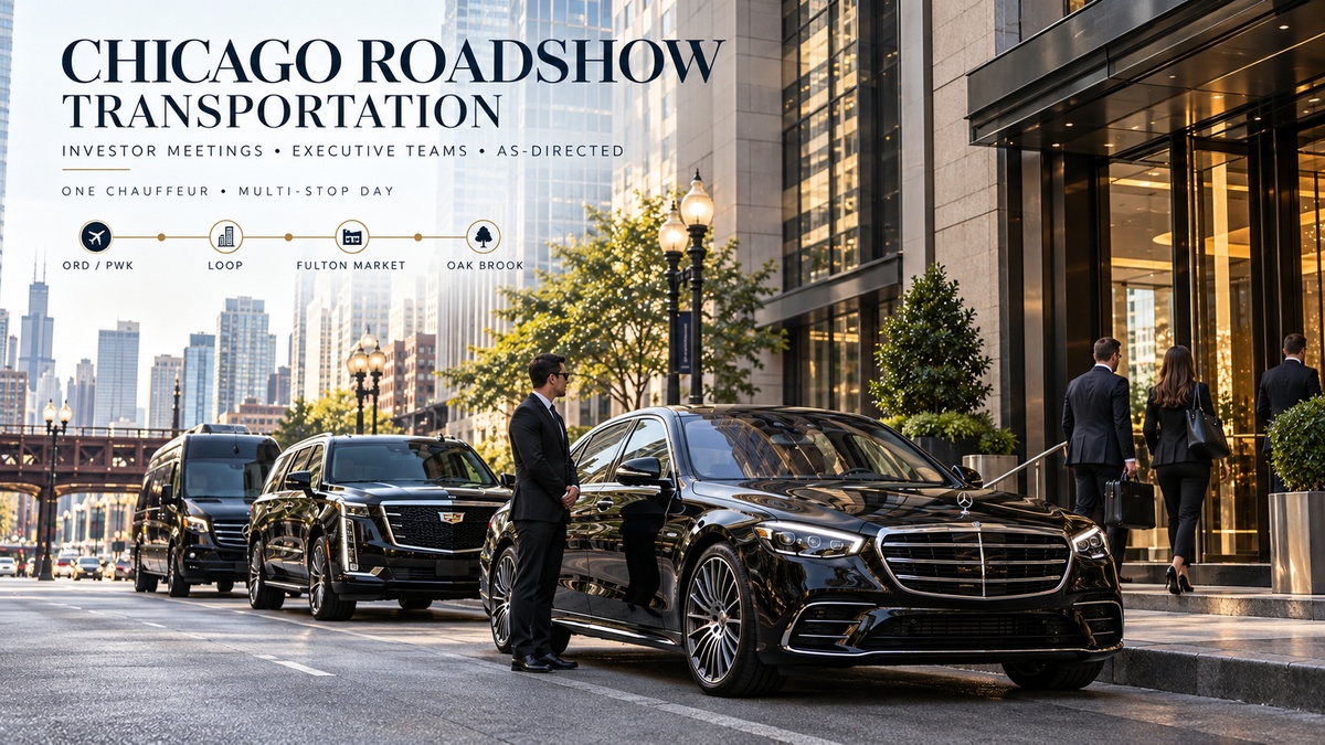 Chicago roadshow transportation with Mercedes-Benz S-Class, Cadillac Escalade and Executive Sprinter for investor meetings and corporate travel