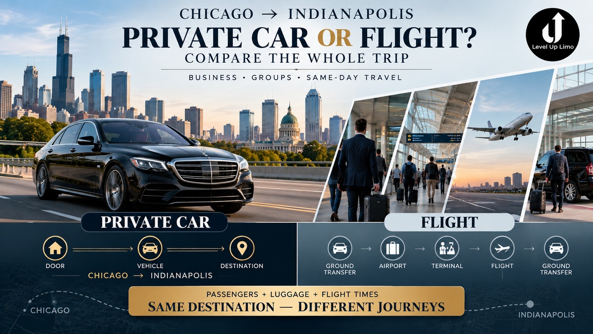 Chicago to Indianapolis travel guide comparing private chauffeured car service with commercial air travel