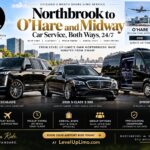 Northbrook to O'Hare and Midway car service by Level Up Limo: 24/7 flat-rate rides both ways in a 2026 Cadillac Escalade, 2026 Mercedes S580 or Sprinter van, with flight tracking and meet and greet