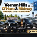 Level Up Limo fleet — black Mercedes S-Class, Cadillac Escalade, and Sprinter vans — for Vernon Hills to O'Hare and Midway airport car service on Chicago's North Shore