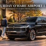 Black Lincoln Navigator with Level Up Limo chauffeur and weekend travelers leaving Chicago’s North Shore for a Saturday O’Hare Airport flight.